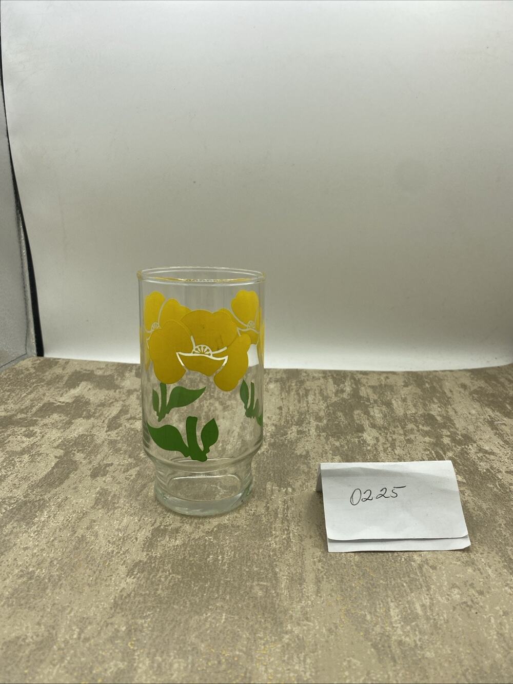 Old Vintage 5-1/4" Drinking Glass Tumblers w Yellow Poppy Flowers Replacement